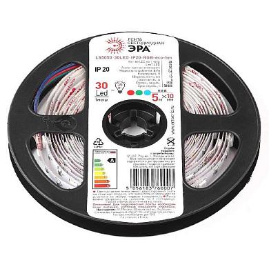 Светодиодная лента ЭРА 7,2W/m 30LED/m 5050SMD RGB 5M LS5050-7,2-30-12-RGB-IP20-1 year-5m Б0035602