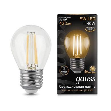 Лампа светодиодная филаментная Gauss E27 5W 2700K прозрачная 105802105