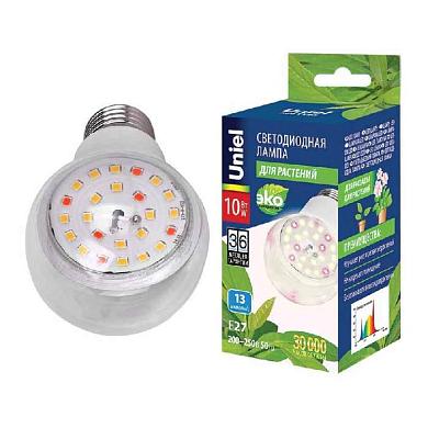 Лампа светодиодная для растений Uniel E27 10W прозрачная LED-A60-10W/SPFB/E27/CL PLP30WH UL-00007404