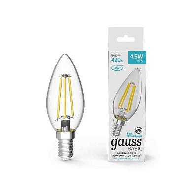 Лампа светодиодная филаментная Gauss E14 4,5W 4100К прозрачная 1031215